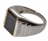 Bicolor-Ring m. Onyx/Diamanten
