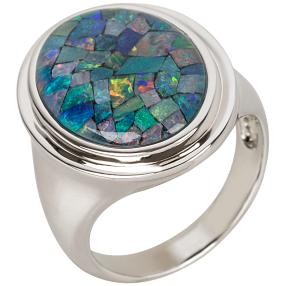 Ring 925 Sterling Silber, Mosaikopal Triplette  