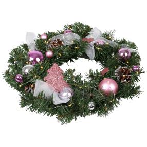 Weihnachtskranz mit 50 LED, grün/rosé