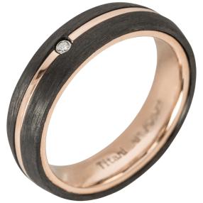 Ring Titan rosévergoldet + Carbon mit Diamant