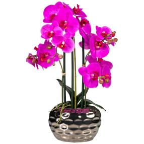 Orchidee lila 55 cm, in der Silberschale