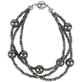 Armband Hämatit 3-reihig Muschelkernperle peacock