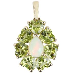 Anhänger 375 Gelbgold Äthiopischer Opal+Peridot
