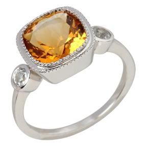 Ring 925 Sterling Silber Citrin + Weißtopas
