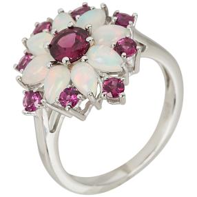 Ring 925 Silber Äthiopischer Opal+ Rhodolith