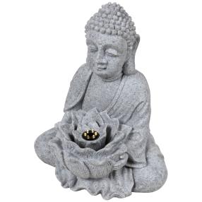 LED-Brunnen Buddha grau mit Lotusblume