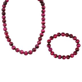 Set Kette+Armband Tigerauge pink