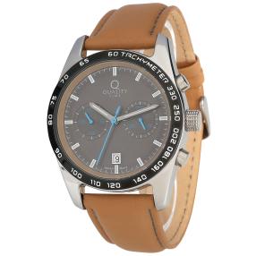 Quality Time Herrenuhr, Dual Time, schwarz-beige
