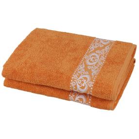 Duschtuch 2-teilig, Bordüre orange
