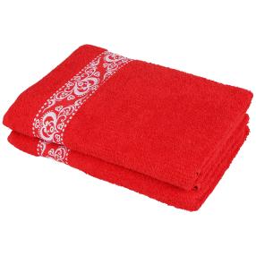 Duschtuch 2-teilig, Bordüre rot