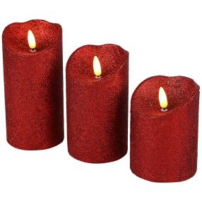 LED-Kerzen Glitter rot 3tlg,