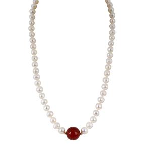 Collier Süßwasserzuchtperle + Karneol