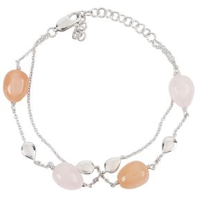 Armband 925 Sterling Silber Rosenquarz+Mondstein