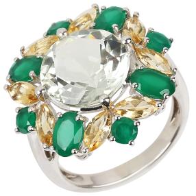 Ring 925 Sterling Silber Prasiolith, Citrin