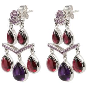 Ohrhänger 925 Sterling Silber Amethyst + Rhodolith