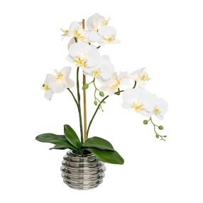 LED-Orchidee weiß im Silbertopf 60cm