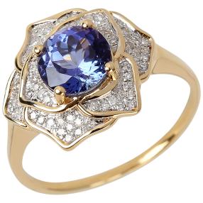 Ring 750 Gelbgold AAATansanit + Diamant