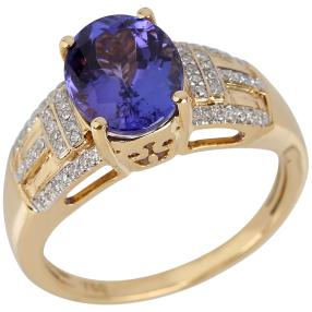 Ring 750 Gelbgold AAATansanit + Diamant