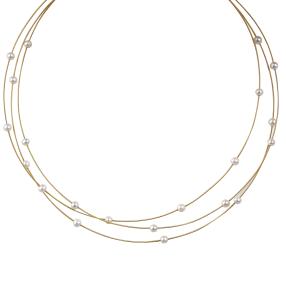 Collier 3-reihig 925 Silber vergoldet Perlen