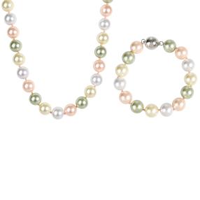 Set Collier+Armband Muschelkernperle pastell