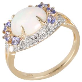 Ring 585 Gelbgold Äthiopischer Opal+Tansanit