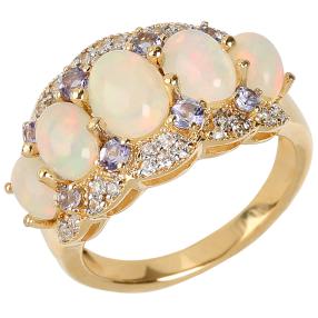 Ring 925 Silber vergoldet Äthiop. Opal+Tansanit