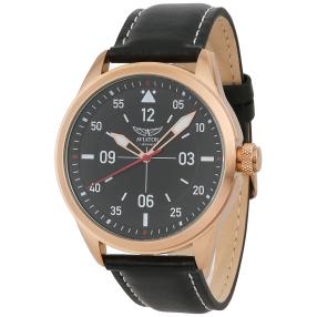Aviator Herrenuhr, schwarz, rosévergoldet