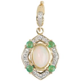 Anhänger 375 Gelbgold Äthiopischer Opal+Smaragd