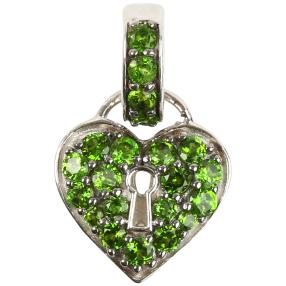 Herzanhänger 925 Silber Chromdiopsid mit Schloss