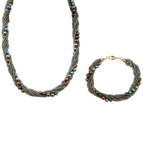 Set Kette+Armband Muschelkernperle peacock