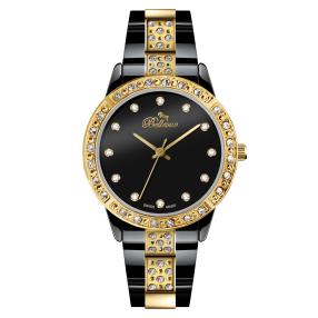Bellevue Damenuhr, Quarzwerk, schwarz-gold