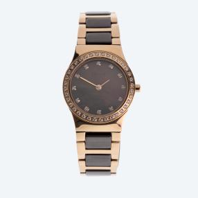Bering Damenuhr, Quarz, Keramik, roségold, braun
