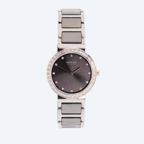 Bering Damenuhr, Quarz, Keramik, grau/silber