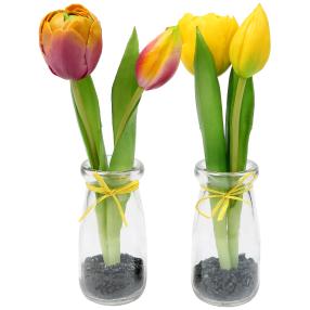 Tulpen in Glasvase mauve-gelb 21cm