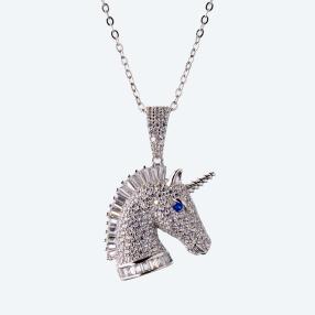 Anhänger Einhorn mit Kette 925 St. Silber Zirkonia