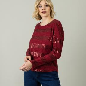 Damen-Strickpullover mit Pailletten, rot