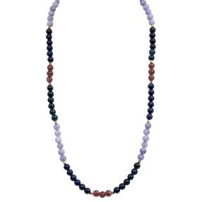 Collier Lapis+cloudy Quarz, ca. 55cm