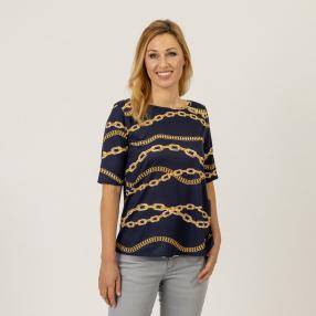 FASHION NEWS Damen-Shirt, dunkelblau/gold