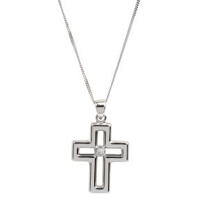Kette + Kreuzanhänger 925 Sterling Silber Brillant