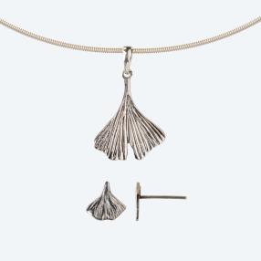SET 925 St. Silber Ginkgo-Anhänger und Ohrringe