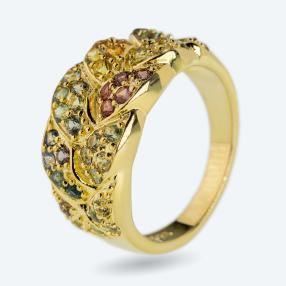 Ring 925 Silber vergoldet Multi Saphir geflochten