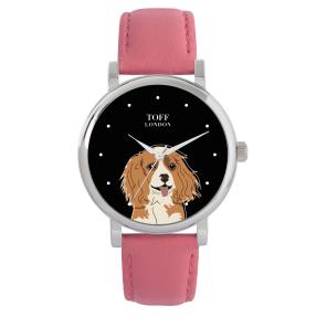 Toff London Damenuhr, Quarz, Hund, rosa schwarz