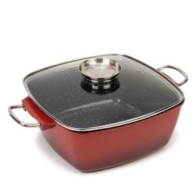 KING® Bräter Aluguss hoch 28 cm mit Galsdeckel rot