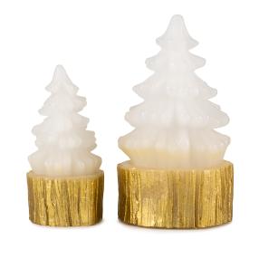 LED-Kerzen Bäume weiß-gold 2er-Set