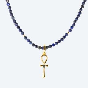 Anhänger 925 Silber verg.+Saphir mit Lapiscollier