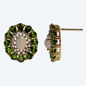 Ohrstecker 925 Silber vergoldet Opal+Chromdiopsid