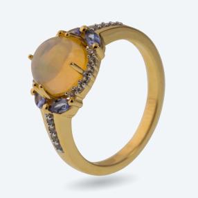 Ring 925vergoldet Äthiopischer Opal+Tansanit