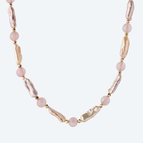 Collier Keshi Perle+Rosenquarz, ca. 45+5cm