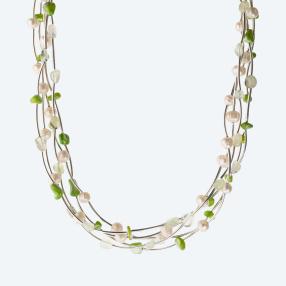 Collier mehrreihig Prehnit + Süßwasserzuchtperle