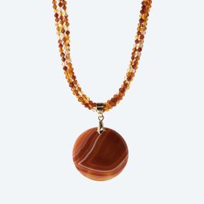 Collier 3-reihig + Anhänger Karneol